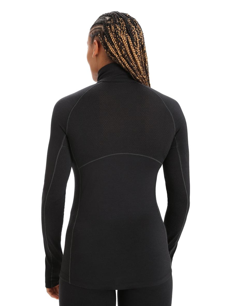 Black Women's Icebreaker BodyfitZone™ Merino 200 Zone Thermal Long Sleeve Half Zip Top Base Layers | USA 1867KORI